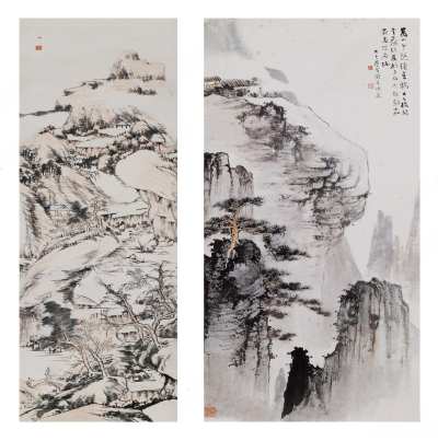 中式山石风景图案挂画组合3D模型下载